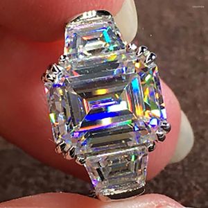 Bagues de grappe 14K or blanc femmes mariage bague de fiançailles 1 2 3 4 5 émeraude princesse carré Moissanite diamant trapèze