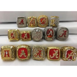 Cluster Ringen 14 Stuks Alabama Crimson Roll Tide Nationale Amerikaanse Voetbal Kampioenschap Ring Set Souvenir Mannen Fan Gift Groothandel Drop Dr Dhje1