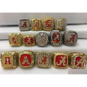 Cluster Ringen 14 Stuks Alabama Crimson Roll Tide National American Football Championship Ring Set Souvenir Mannen Fan Gift Groothandel Drop D Dhdl2