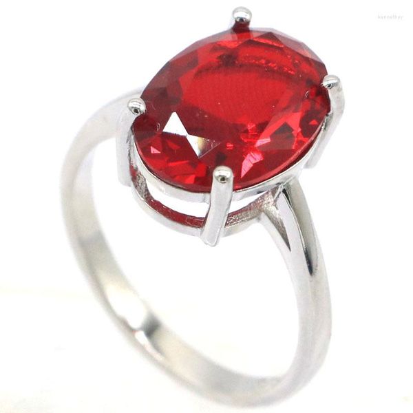 Anillos de racimo 14x10 mm encantador lindo 3.4g sangre roja rubí hembras compromiso de plata