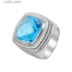 Clusterringen 15 mm kussen gesneden blauw cz statement ring voor vrouwen stijlvolle chique twist ring sieraden met zijsteen voor vrouwelijke sieraden L240402