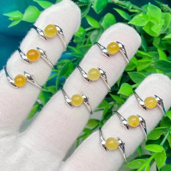 Anillos de racimo 15 unids 6 mm Gemas de cera de abejas crudas Piedra Anillo de cristal amarillo Banda de cobre abierta para la joyería de aniversario de las mujeres de la boda