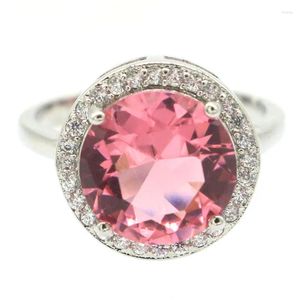 Clusterringen 15x15mm Classic Pink Morganite White CZ Women Dating Daily Wear Silver Drop