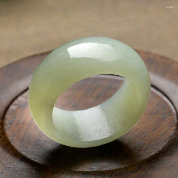 Anillos de racimo 17-22mm Natural Hetian Jade Anillo Hombres Mujeres Joyería Fina Genuino Chino Nefrita Jades Piedra Banda Anillo De Moda