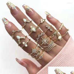 Cluster Ringen 17Km Kristal Goud Kleur Set Metalen Slang Voor Vrouwen Holle Oorbel Mode Meisjes Trendy Sieraden 2023 Drop Delivery Ring Dhvbu