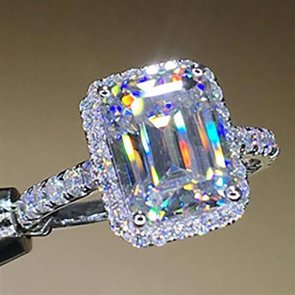 Bagues de cluster 18K 750 Or Blanc 1 2 3 4 5 Rectangle Emerald Cut Moissanite Diamond Ring Femmes Mariage Anniversaire Engagemen294q