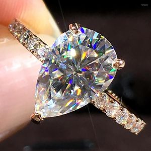 Cluster Rings 18K AU750 Rose Gold Women Ring Moissanite Diamonds 1 2 3 4 5 CT PEAR WATER DROP Wedding Party Betrokkenheid Jubileum Trendy