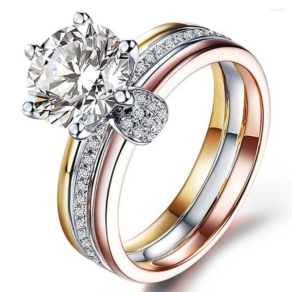 Bagues de grappe 18K Au750 Or Rose Blanc Jaune 3 Couleurs Femmes Bague De Fiançailles De Mariage 1 2 4 5 Diamant Moissanite Rond