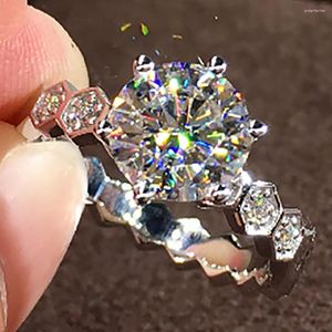 Cluster Ringen 18K Au750 Wit Goud Vrouwen Bruiloft Verlovingsring 1 2 3 4 5 Ronde Moissanite Diamond hexagon Elegante Klassieke