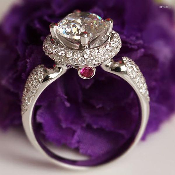 Bagues de grappe 18K Au750 or blanc femmes bague de fiançailles de mariage 1 2 3 4 5 ronde luxe Moissanite diamant rubis à la mode