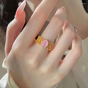 Cluster ringen 18k gouden kleur 999 ingelegde roze edelsteen beroemde ring voor dames holle fijne sieraden geschenken niet vervagen