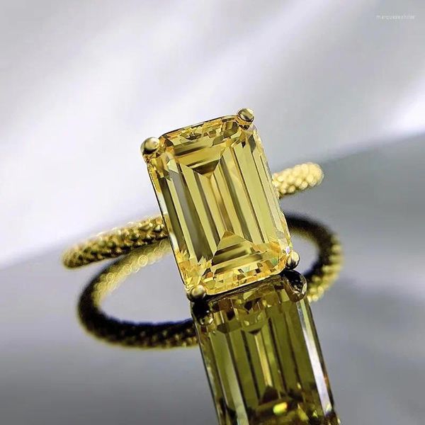 Anillos de racimo 18k oro esmeralda corte topacio anillo de diamante real 925 plata esterlina fiesta banda de boda para mujeres joyería de compromiso