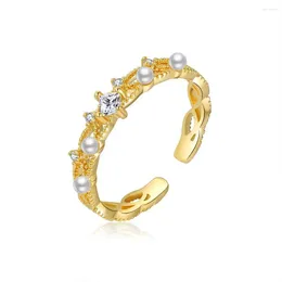 Cluster Anneaux 18K Gold plaqué blanc Sapphire cube zircon carré mariée CZ Ring Femmes Anniversaire Pearl Bridemaid Bridemaid Jewelry