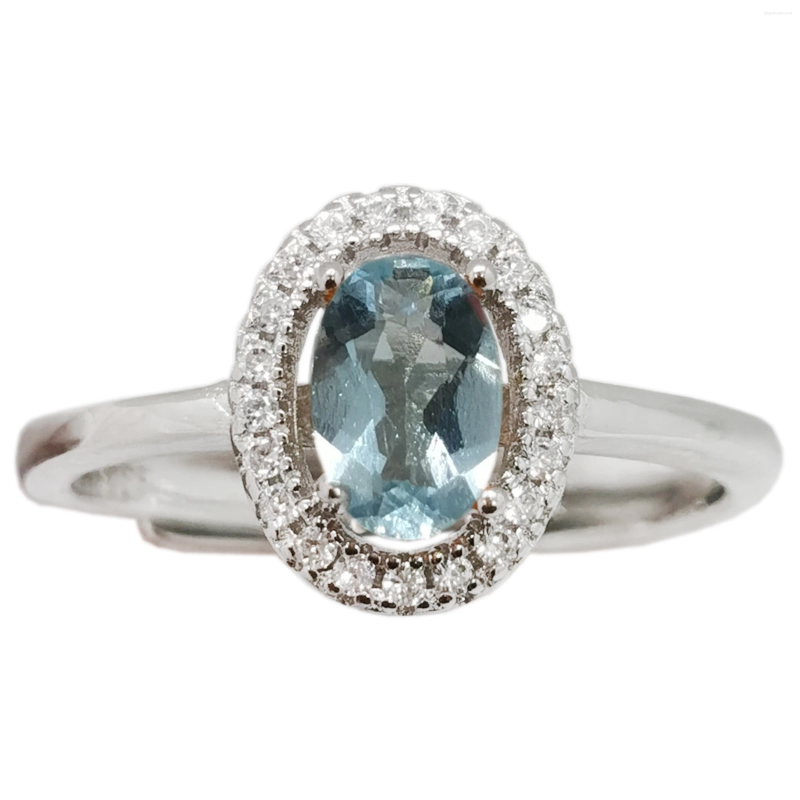 Cluster Rings 18k Gold Plating 925 Silver Aquamarine Ring 0.5ct 4mm 6mm Natural March Birthstone