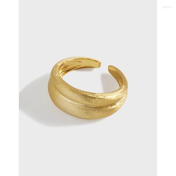 Anillos de racimo Chapado en oro de 18 quilates Auténtica plata de ley 925 Irregular Dos filas Círculo Cepillado Anillo mate Ajuste Joyería C-JZ587