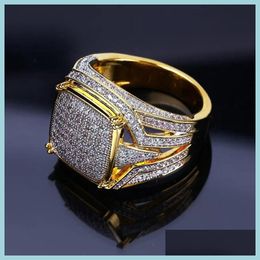 Bagues de cluster 18 carats or carré diamant bague champion moto hip hop anneaux pour hommes bijoux de mode livraison directe DHGH6