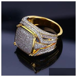 Clusterringen 18K Gouden Vierkante Diamanten Ring Kampioen Motorbike Hip Hop Ringen Voor Mannen Mode-sieraden Will En Drop Levering Sieraden Ri Dhisv