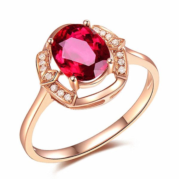 Bagues de cluster 18 carats couleur or rose rouge cristal rubis pierres précieuses diamants pour femmes chic bijoux bague bijoux mode fête cadeaux accessoire