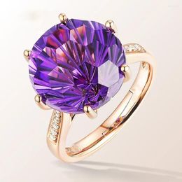 Cluster-Ringe, 18 Karat Roségold, bunter brasilianischer natürlicher Amethyst-Ring, Sechs-Krallen-Temperament-Edelstein-Diamant-Stil-Öffnung