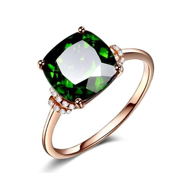 Anneaux de cluster 18K Rose Gold Natural Emerald Gemstone Ring pour femmes Green Diamond Zircon Finger Finger Party Bijoux Gift228C