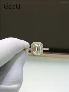 Cluster Anneaux 18K Rose Gold Original 2 Brilliant Emerald Cut Diamond Test Past All D Color Moissanite Ring pour les femmes bijoux de pierres précieuses