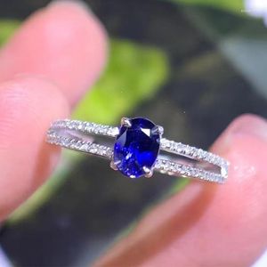 Bagues en grappe 18K or blanc 0.5CT naturel bleu royal saphir bague femmes creux fiançailles pierres précieuses bijoux diamant bijoux