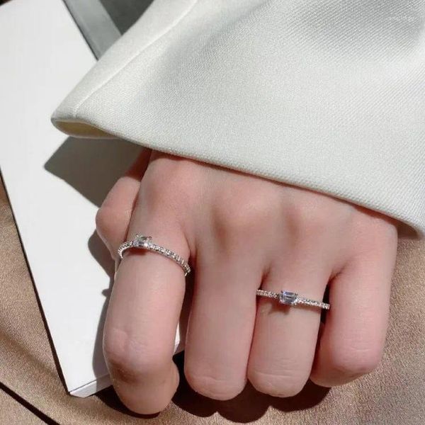 Anillos de racimo 18k oro blanco moda cuatro puntas anillo de boda para mujeres 1 diamante compromiso femme novia regalo de san valentín niña