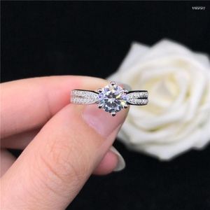 Cluster Ringen 18K Wit Gouden Ring 2CT Natuurlijke Moissanite Diamond Vrouwen Engagement Promise Sieraden Voor Lady Wedding