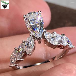 Cluster anneaux 18K Bague en or blanc femmes fiançailles anniversaire de fête de mariage 1 2 3 4 5ct water drop Pear marquise Moisanite Diamond
