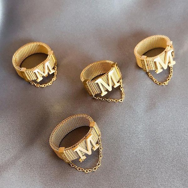 Anillos de racimo Chapado en oro amarillo de 18 quilates Anillo con letra M para mujer Novia Joyería fina Compromiso de boda Regalos de cumpleaños ajustables abiertos