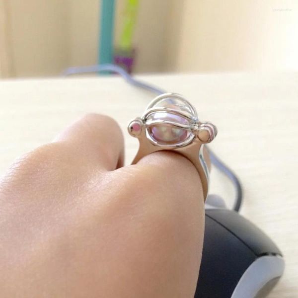 Anillos de racimo 18kgp DIY Jaula de anillo de perlas con 6-7 mm Perlas naturales reales El tamaño ajustable se puede abrir y poner en diferentes cuentas