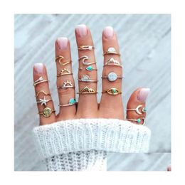 Cluster Anneaux 19 PCS / Set Charm Gold Sier Color Finger Ring Set Vintage Boho Knuckle Party Punk Jewelry Gift For Women Girl Drop Delive Otqst