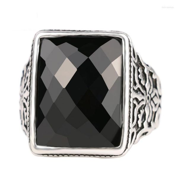 Anillos de racimo 19 mm de alta calidad antiguo plateado hombres anillo chritams negro cuadrado esmalte joyería