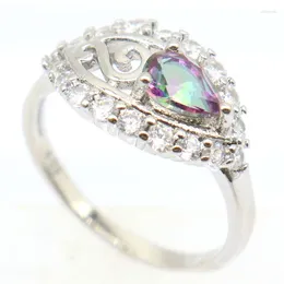 Cluster ringen 19x11mm charmante holle vuur regenboog mystieke topaz witte cz vrouwen dagelijkse slijtage zilveren groothandel