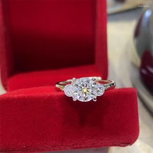 Cluster ringen 1ct 2ct Moissanite Diamond Ring Rose goud twee kleuren meisje Valentijnsdag geschenk Bright Cut 925 zilveren bruid trouwen luxe