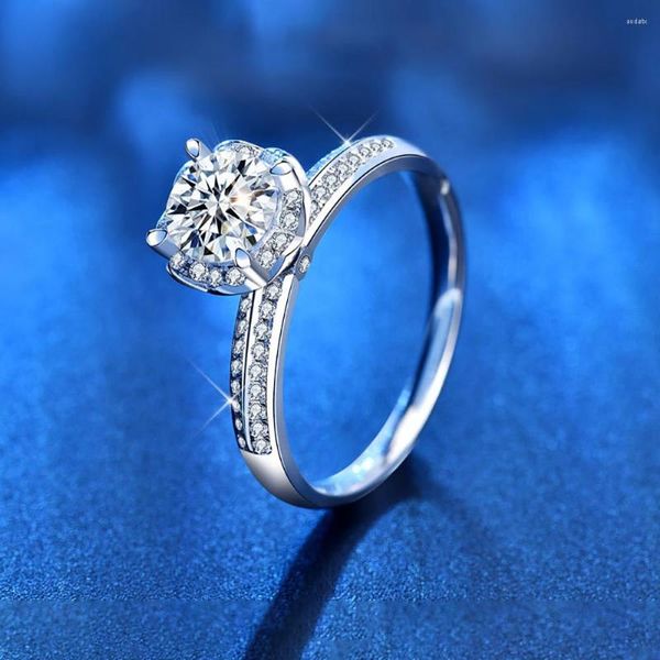 Anillos de racimo 1CT Flor de mano Moissanite Anillo Mujer Plata de ley 925 Diamante Boda con caja de certificado