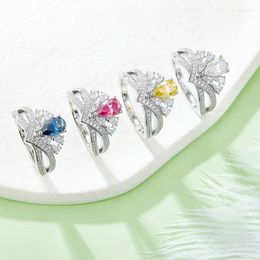 Bague pour fille en argent 925 avec diamant Moissanite 1CT et pierre principale blanche, rose, jaune et bleue