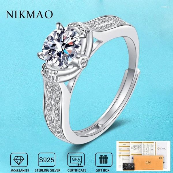 Bagues de cluster 1CT Moissanite Bague pour femmes 925 VVS1 Réglable GRA Certificat D Couleur Sterling Argent Tendance Bijoux De Luxe Bande De Mariage