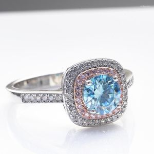 Bagues de cluster 1CT Bleu Royal Rose Couleur Moissanite Bague En Argent Sterling 925 Femmes Passe Diamant Test Femme Rencontres Fête Jewerly Cadeau