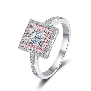 Bagues de Grappe 1ct Carré Moissanite Bague Diamant Coupe Brillante Deux Couleurs Or Rose 925 Argent Sterling Femme Mariage Anniversaire De Luxe