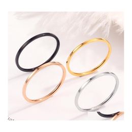 Bagues de cluster 1mm Gold Sier Noir Bague en acier inoxydable pour femmes Hommes Simple Fine Engagement Couple Mode Bijoux Cadeau Drop Del Dhsuh