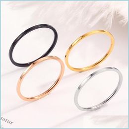 Anillos de racimo 1 mm oro sier negro anillo de banda de acero inoxidable para mujeres hombres simple compromiso fino pareja anillos joyería de moda yydhhome dhkhq