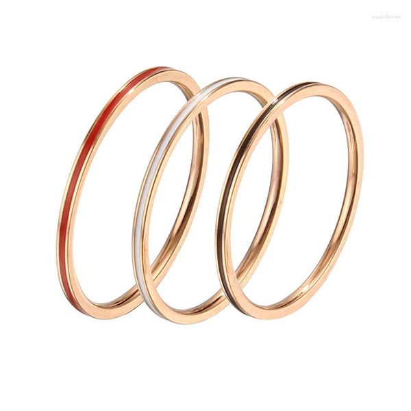 Anneaux de cluster 1mm Bague mince pour femmes filles rouge noir blanc rose or couleur titane acier simple bijoux cadeau en gros (GR425)