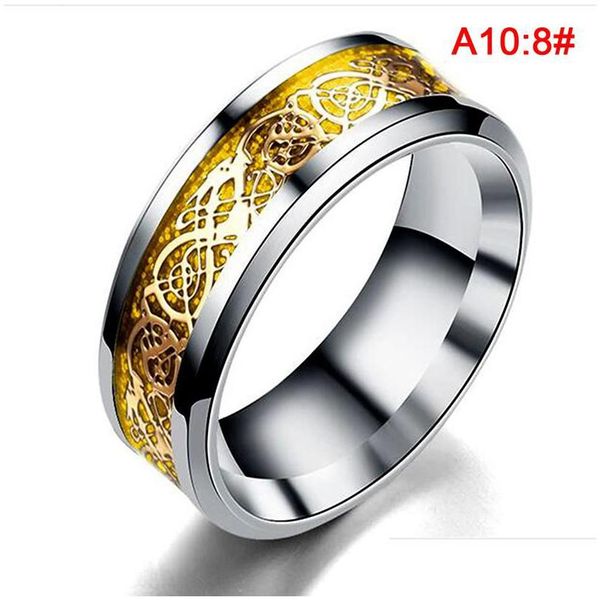 Anneaux de cluster 1pc Dragon Ring pour hommes en acier inoxydable en fibre de carbone noir incrustation confort ajustement bande mode bijoux livraison directe DH295