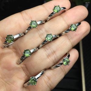 Bonnes de cluster 1PC Fengbaowu Natural Moldavite Ring 925 STERLING Silver Rediki Healing Stone Fashion Bijoux pour les femmes