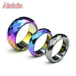 Clusterringen 1pc Hoge kwaliteit Regenboogkleur Titanium Plating Natuurlijke Hematiet Facetband 6mm-10mm breed Voor mannen en vrouwen Sieraden