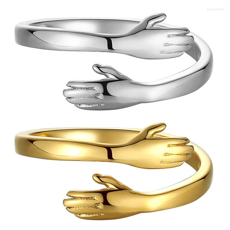 Klaster pierścieni 1pc Love Hug Pierścień dla nastolatków Gold Kolor Regulowane kobiety Śliczne Funky Hałging Ręcznie Otwarta biżuteria