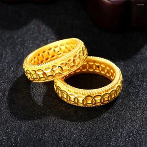 Clusterringen 1 stks 999 Pure 24k gele goudring voor vrouwen 3d veel muntband us maat 5.75 Gewicht 2.5G