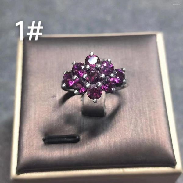 Bagues de grappe 1pcs / lot Bague Grenat Naturel S925 Argent Violet Incrusté De Plusieurs Gemmes Plante Raisin Forme Géométrique Dames Bijoux Cristal