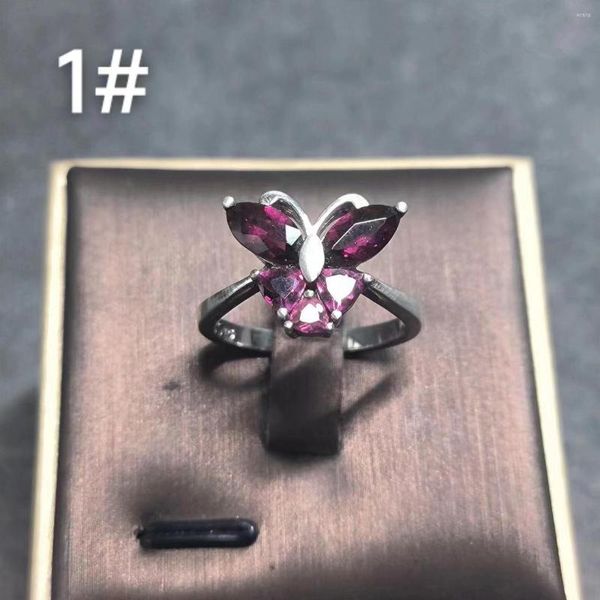 Bagues de grappe 1 pcs/lot bague grenat violet naturel S925 argent fleur papillon forme Premium mode dames bijoux accessoires en cristal